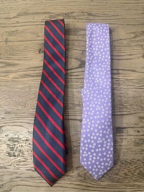 Jos. A. Bank Navy and Red Striped Tie with Lavender Floral Tie - Set of 2